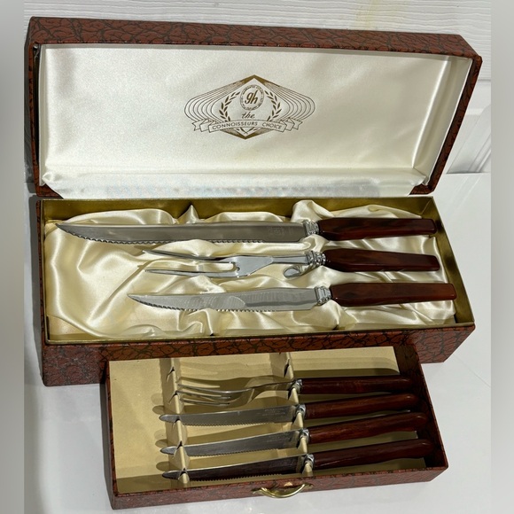 Vintage Glo-hill GH the Connoisseurs Choice Carving Set with Steak Knives - Picture 8 of 10